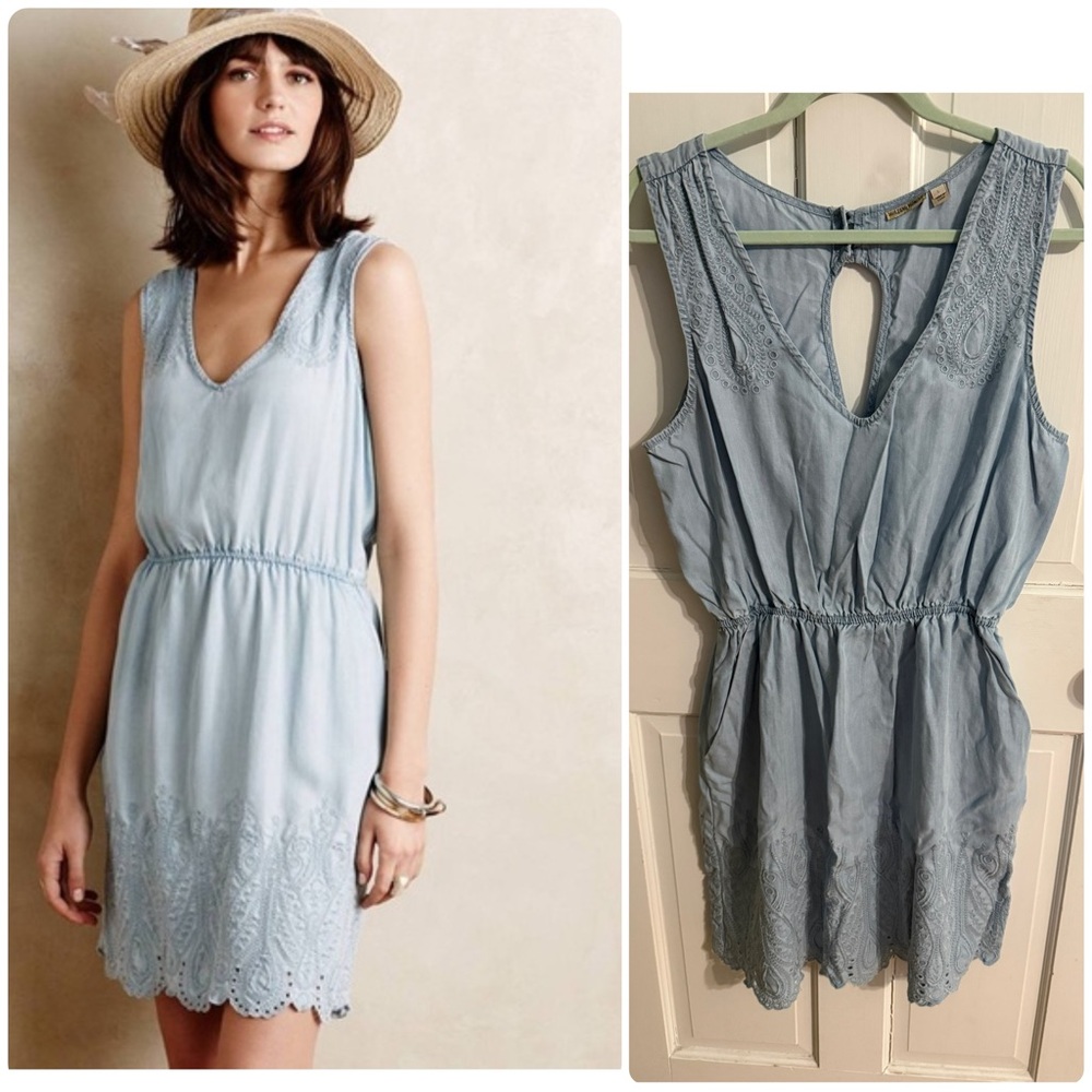Anthropologie Holding Horses Eyelet Hem Sleeveless Dress Boho Summer Mini - Picture 3 of 16